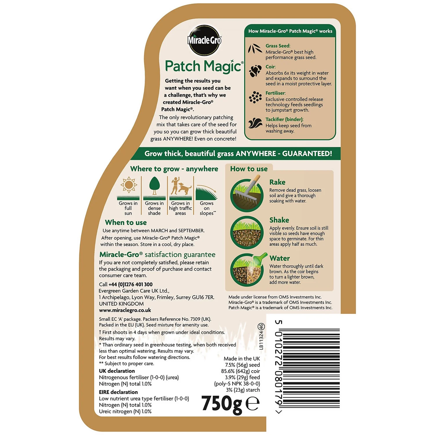 Miracle-Gro Patch Magic Grass Seed, Feed & Coir - 10 Patch Jug 3 Miracle-Gro Patch Magic Grass Seed, Feed & Coir - 10 Patch Jug - Image 3