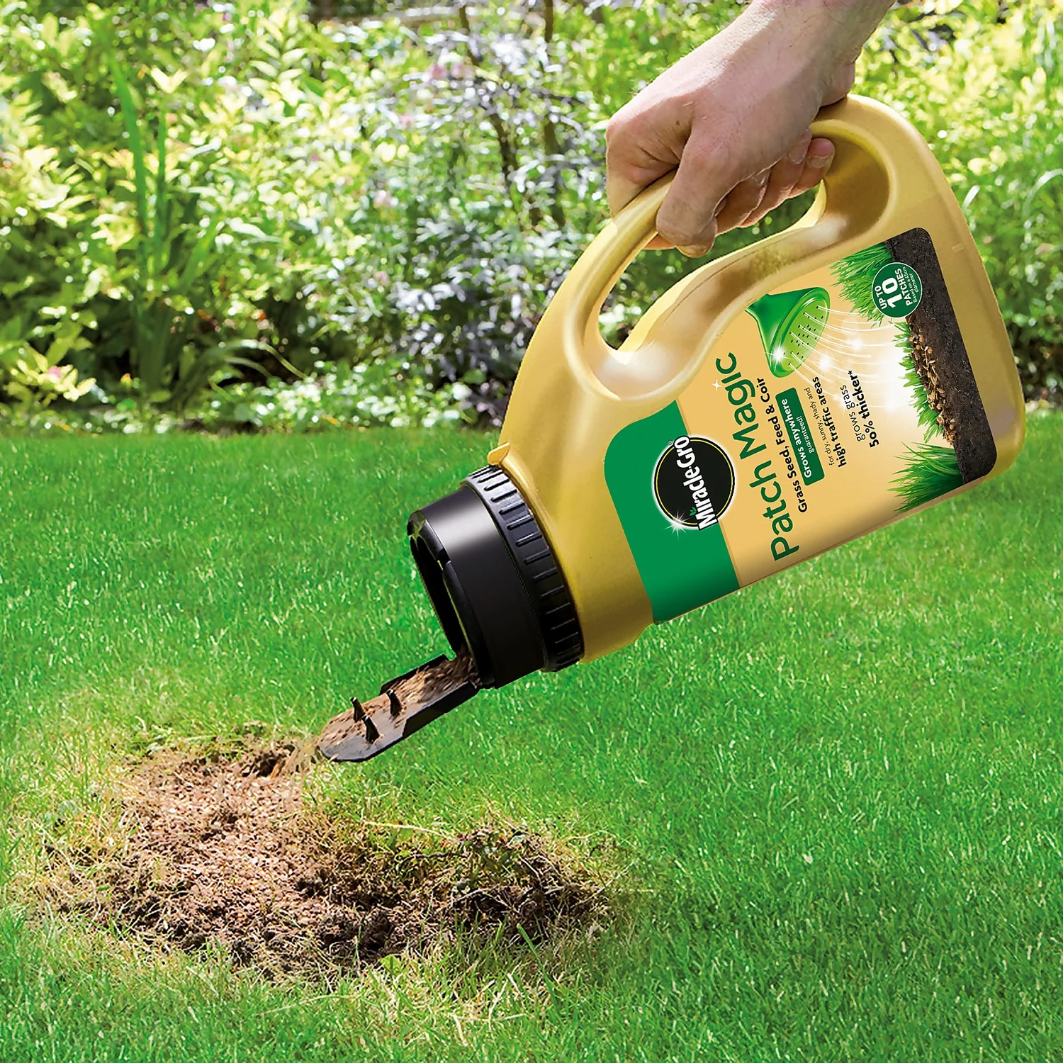 Miracle-Gro Patch Magic Grass Seed, Feed & Coir - 10 Patch Jug 2 Miracle-Gro Patch Magic Grass Seed, Feed & Coir - 10 Patch Jug - Image 2