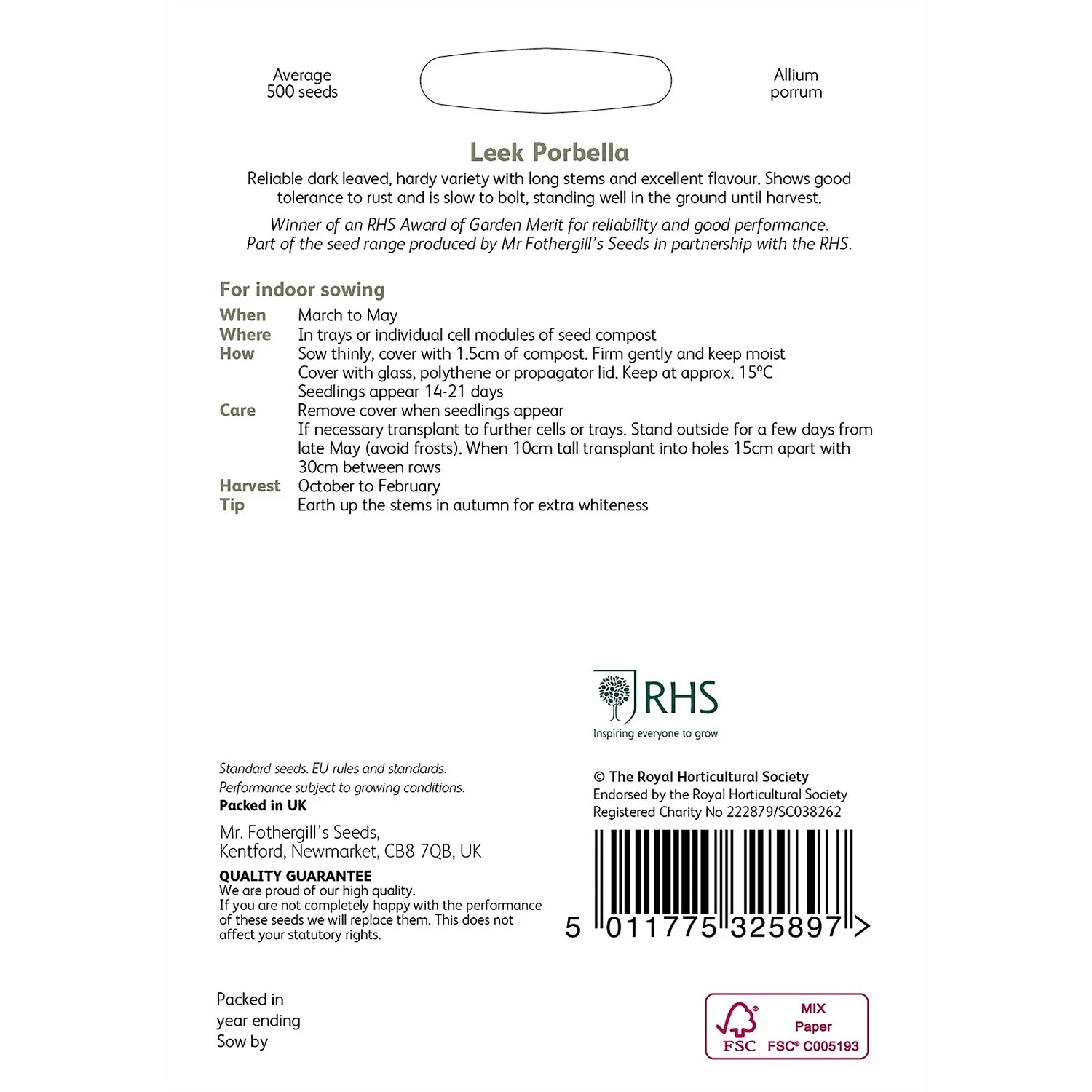 RHS Leek Porbella Seeds 2 RHS Leek Porbella Seeds - Image 2