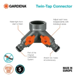 GARDENA Twin Tap Connector 26.5 Mm (G 3/4") -Garden Care Shop 13043402 2014907556796263