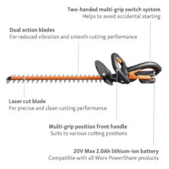 Worx WG260E.5 20V 2.0Ah Cordless Hedge Trimmer - 61cm 10 Worx WG260E.5 20V 2.0Ah Cordless Hedge Trimmer - 61cm -Garden Care Shop 13326412 9914900646513268