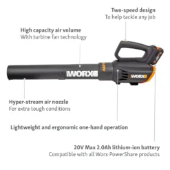 Worx WG547E Turbine 20V 2.0Ah Cordless Garden Blower -Garden Care Shop 13326414 7854900642900455