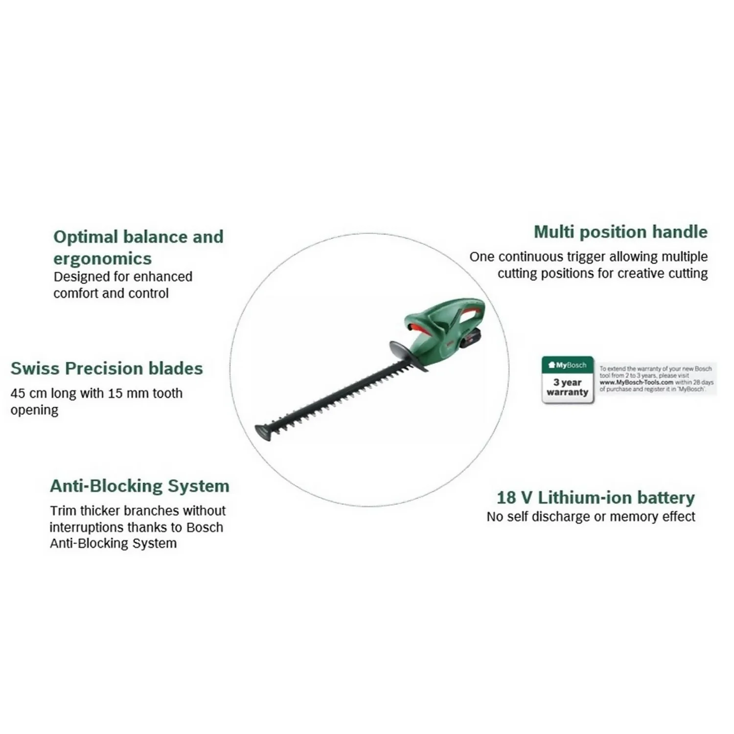 Bosch EasyHedgeCut 18-45 Hedge Trimmer 3 Bosch EasyHedgeCut 18-45 Hedge Trimmer - Image 3