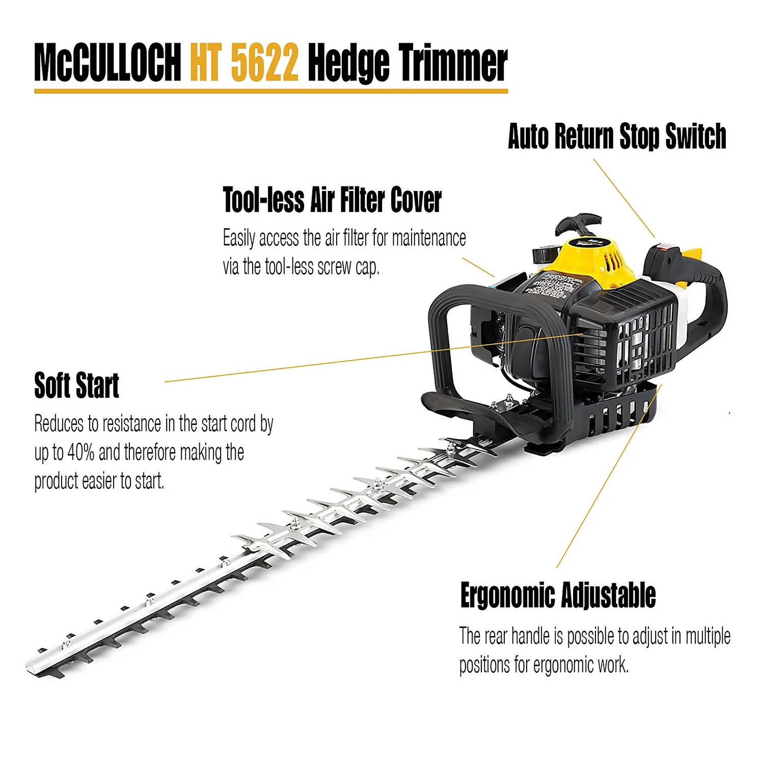 McCulloch HT5622 Petrol Hedge Trimmer 3 McCulloch HT5622 Petrol Hedge Trimmer - Image 3